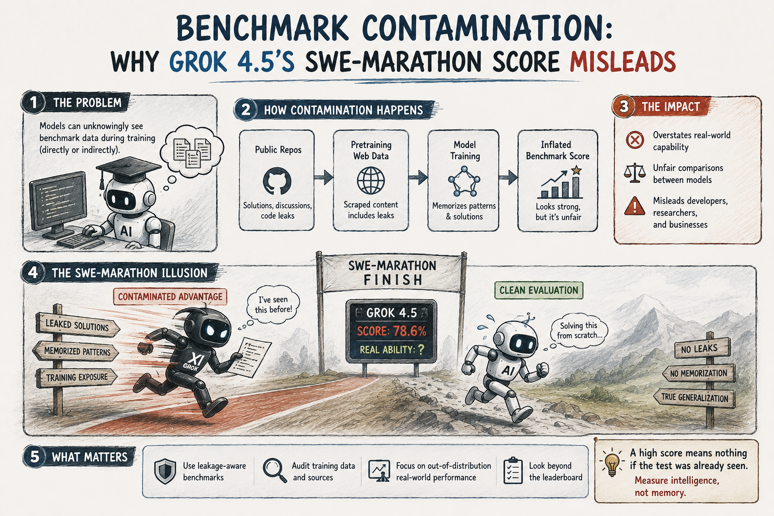 Benchmark Contamination: Why Grok 4.5's SWE-Marathon Score Misleads