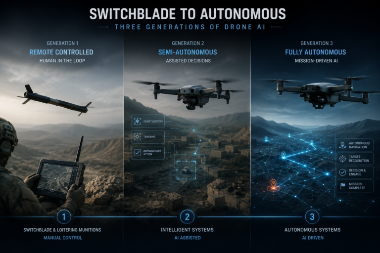 Switchblade to Autonomous: Three Generations of Drone AI